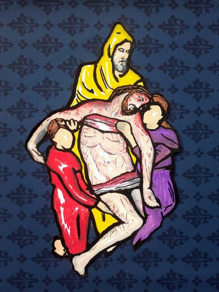 Dibujo de Pablo Outón. Jesucristo sostenido por la II República