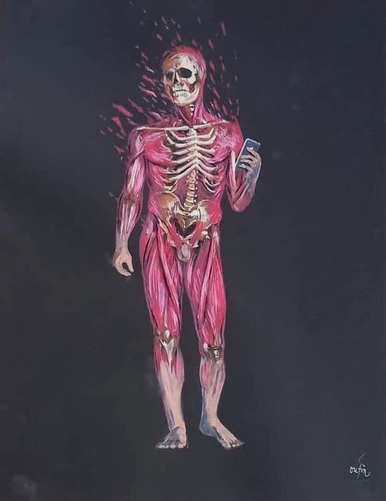 Dibujo de humano abrasado por el móvil