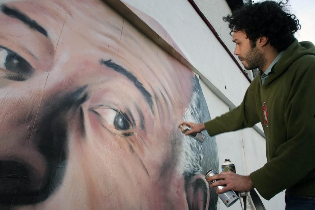 Graffiti art Alfred Hitchcock Vertigo_Leytonstone London_Pablo Outon_in progress
