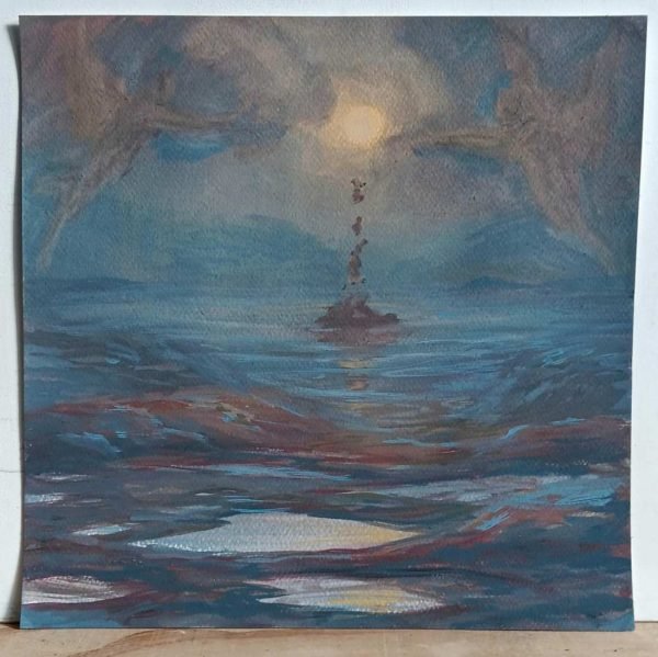 Dibujo Elevación nocturna de rochas metafísicas na beiramar