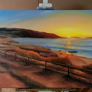 Puesta de sol en playa a la izquierda